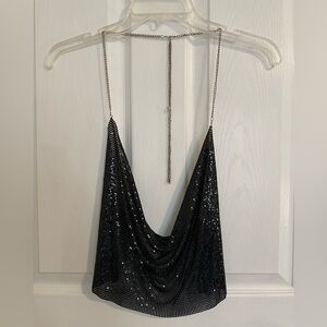 Black Sequin Halter Top